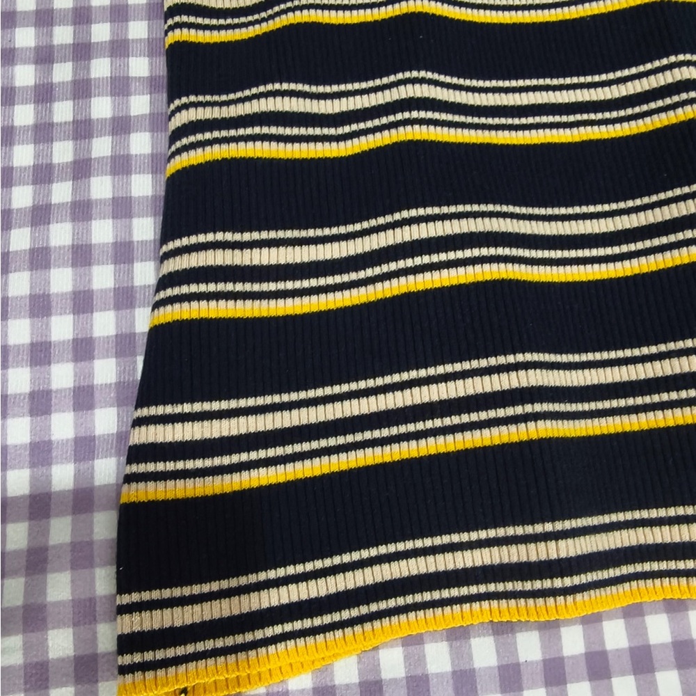 Miu Miu Navy, Yellow & Cream Striped Knit Pencil Skirt - Picture 7 of 13